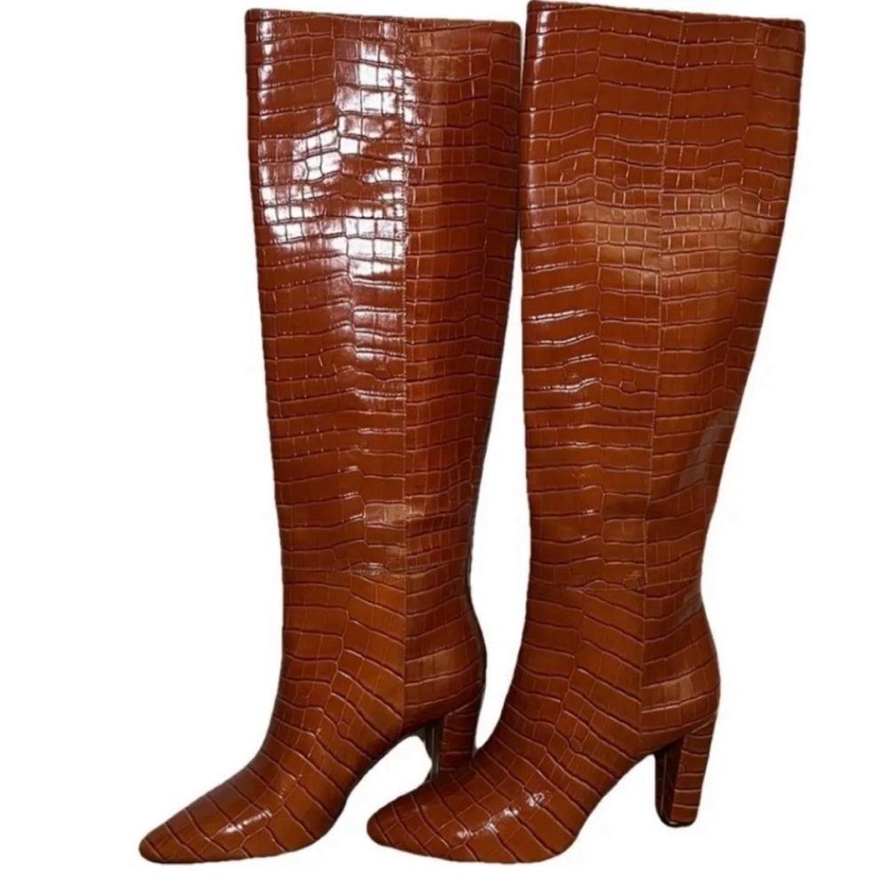 Longchamp Croc Embossed Boots In Burnt Orange Size 40